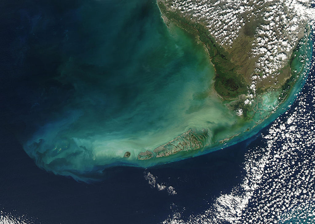 Satellite view of the Florida Keys island chain.